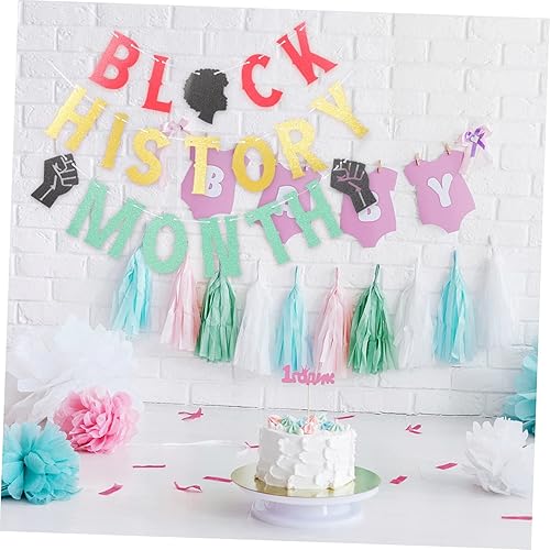 Miniatura 6 de EXCEART 5 Sets Decoración de Fiesta Bhm Vale la pena Festival Fondo Negro Historia Mes Photo Booth Happy Juneteenth Day Decoración Afroamericana