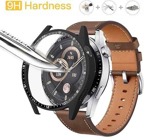Miniatura 4 de Paquete de 2 Funda con protector de pantalla de vidrio templado compatible con Huawei Watch GT3 de 1.812 pulgadas, dureza 9H de 360, funda