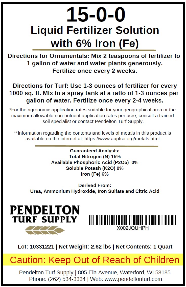 Amazon.com : 15-0-0-6 Fe - All Purpose Liquid Iron Fertilizer Solution for  Darker, Greener Turf, Plants, and Shrubs (32 oz.) : Patio, Lawn & Garden