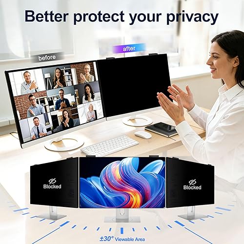 Miniatura 3 de Paquete de 2 pantallas magnéticas de privacidad para computadora de 24 pulgadas, protector de privacidad extraíble para colgar para monitor sin