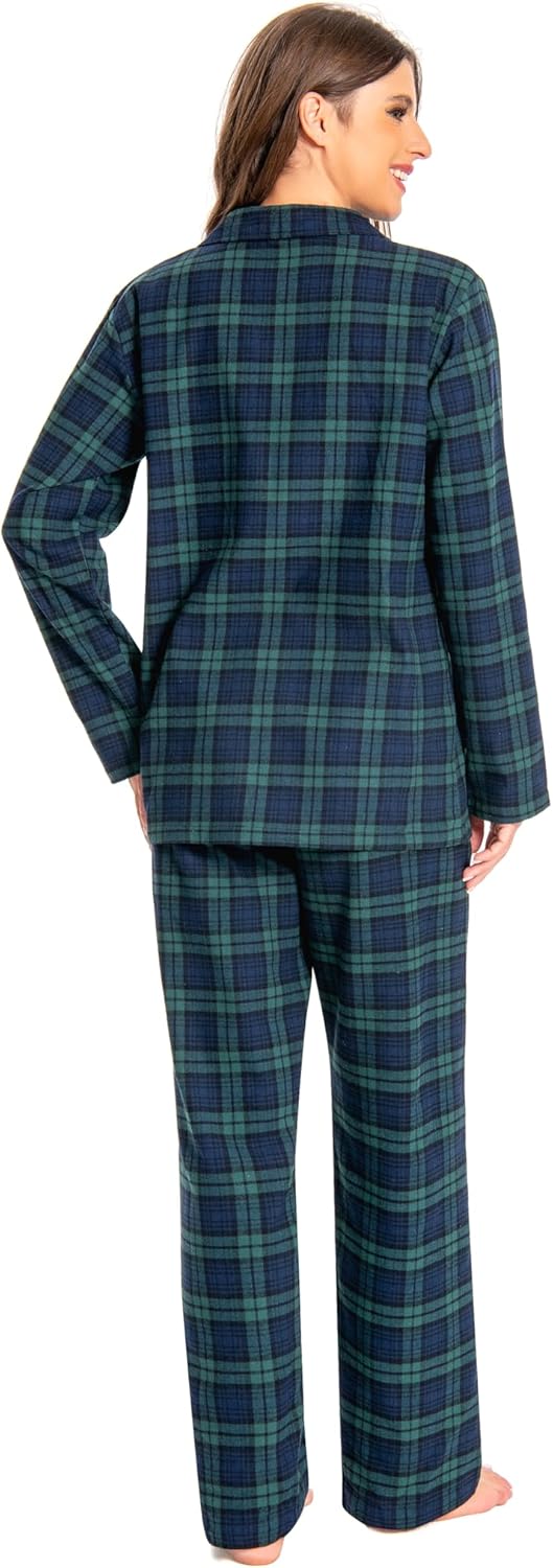 Nutria Womens Flannel Pajamas Set 100% Cotton Sleepwear Long Sleeve Button Down Nightwear Pants Pjs Loungewear Top&Bottom D06 - Image 2