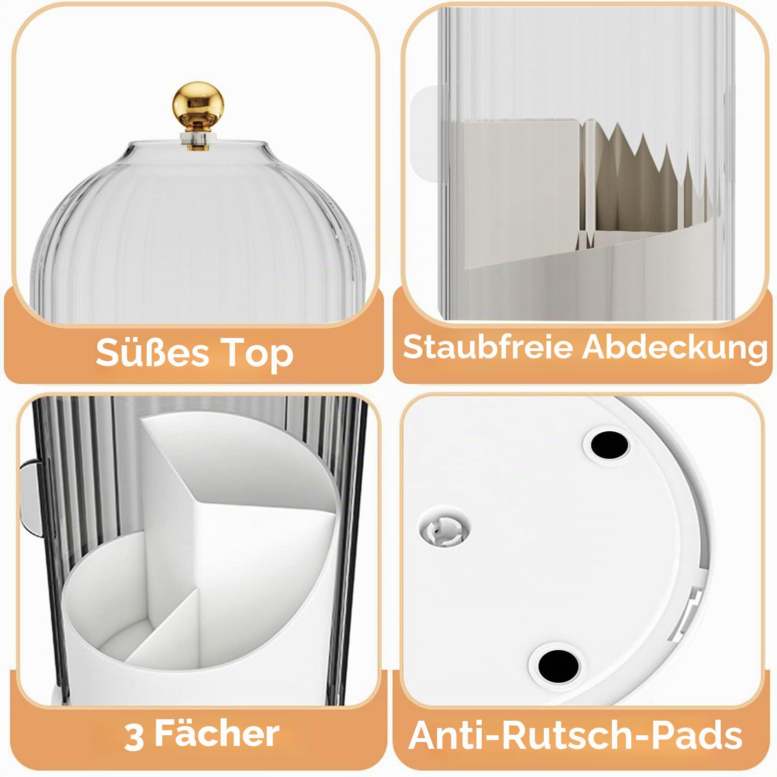 YOOLENS Make-up-Pinselhalter mit Deckel, um 360 Grad drehbar, transparent, staubdicht, Make-up-Organizer für Schminktisch, Badezimmer, Arbeitsplatte, transparent