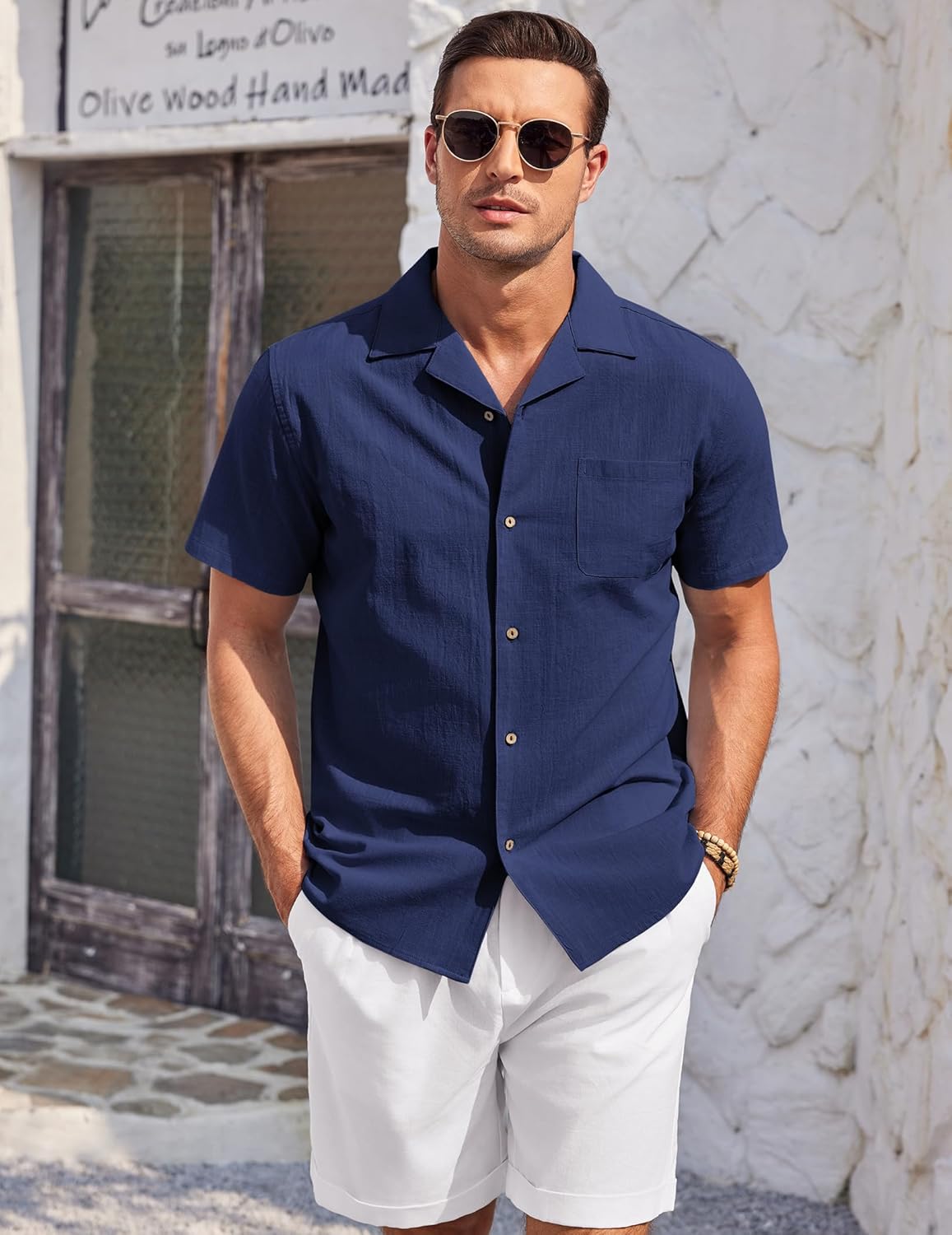 COOFANDY Mens Casual Cotton Linen Shirt Short Sleeve Button Up Shirts Summer Beach Top - Image 3