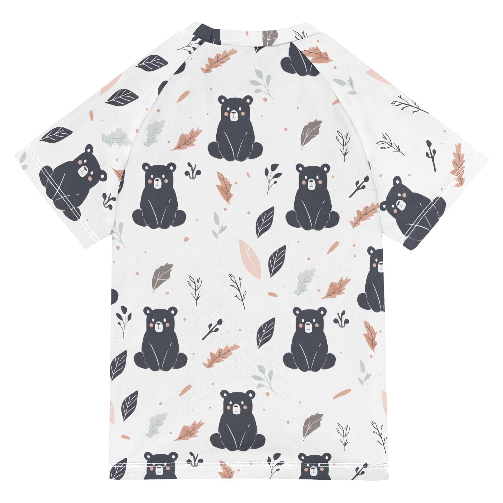 ALAZA Boys Rash Guard Swimming Shirt for Boys Short Sleeve Black Bear White UPF 50+ 5-6T