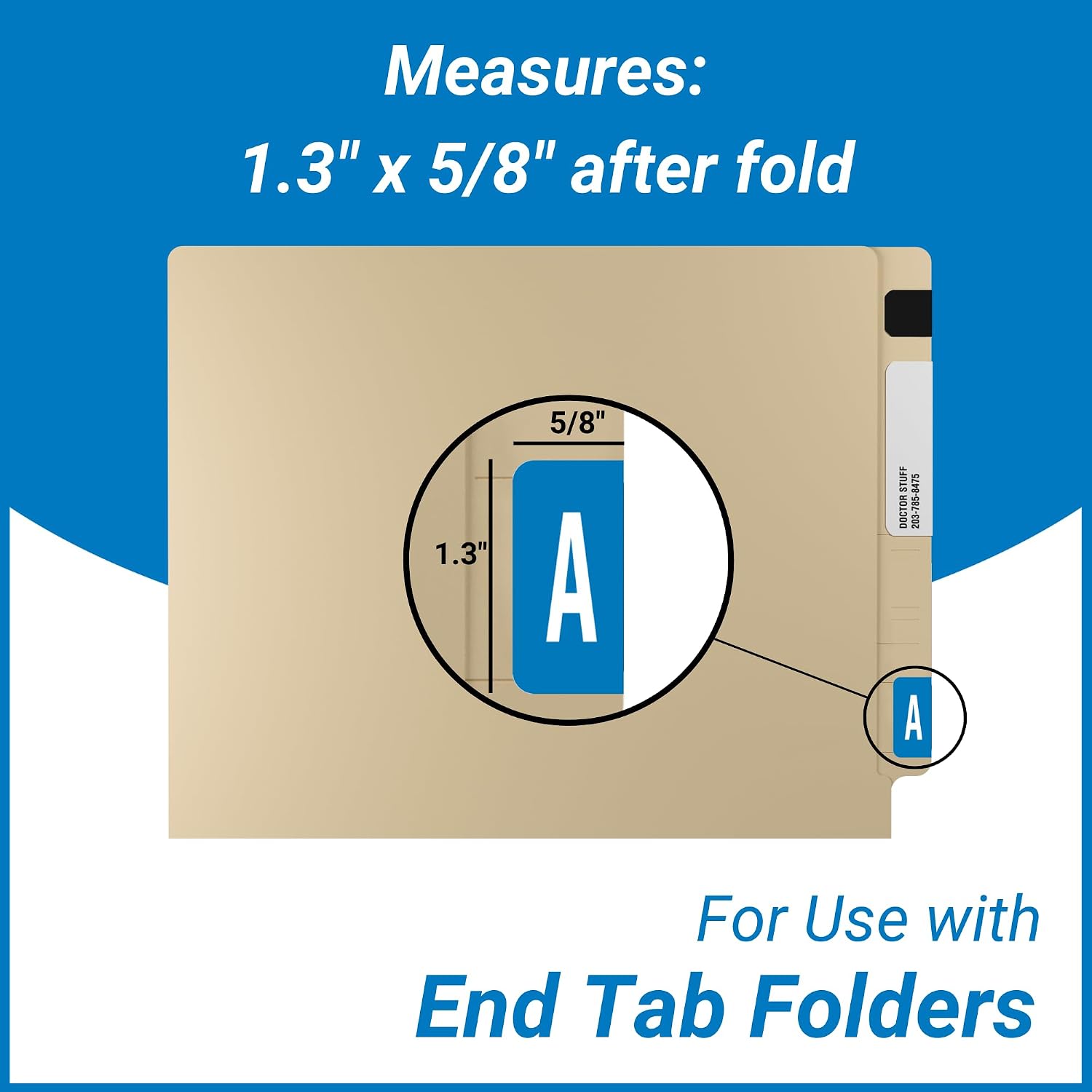 Doctor Stuff - File Folder Labels, Ringbook Sheets Alphabet Letter A, VRE/GBS 8850 - VRAM Series Compatible Alpha Stickers, Blue, 1.3" x 1.25", 200/Package