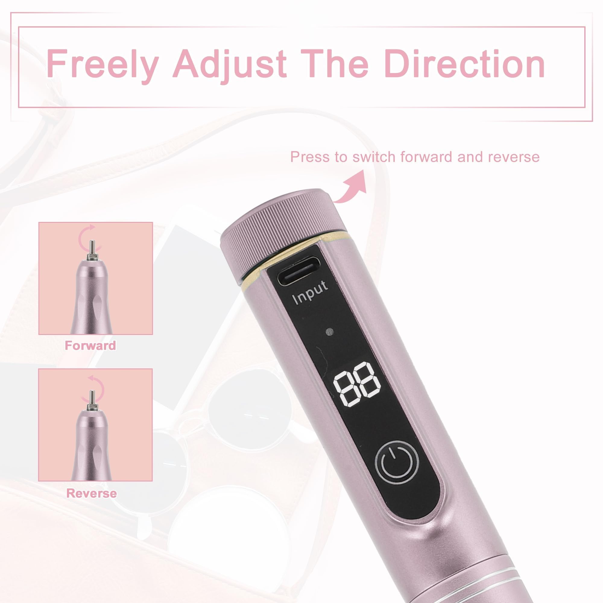 Lima de uñas inalámbrica, pulidora eléctrica de uñas, 35000 RPM, velocidad ajustable, aleación de aluminio, carga USB portátil, ideal for el cuidado de las uñas y salones de belleza.(Rose gold)