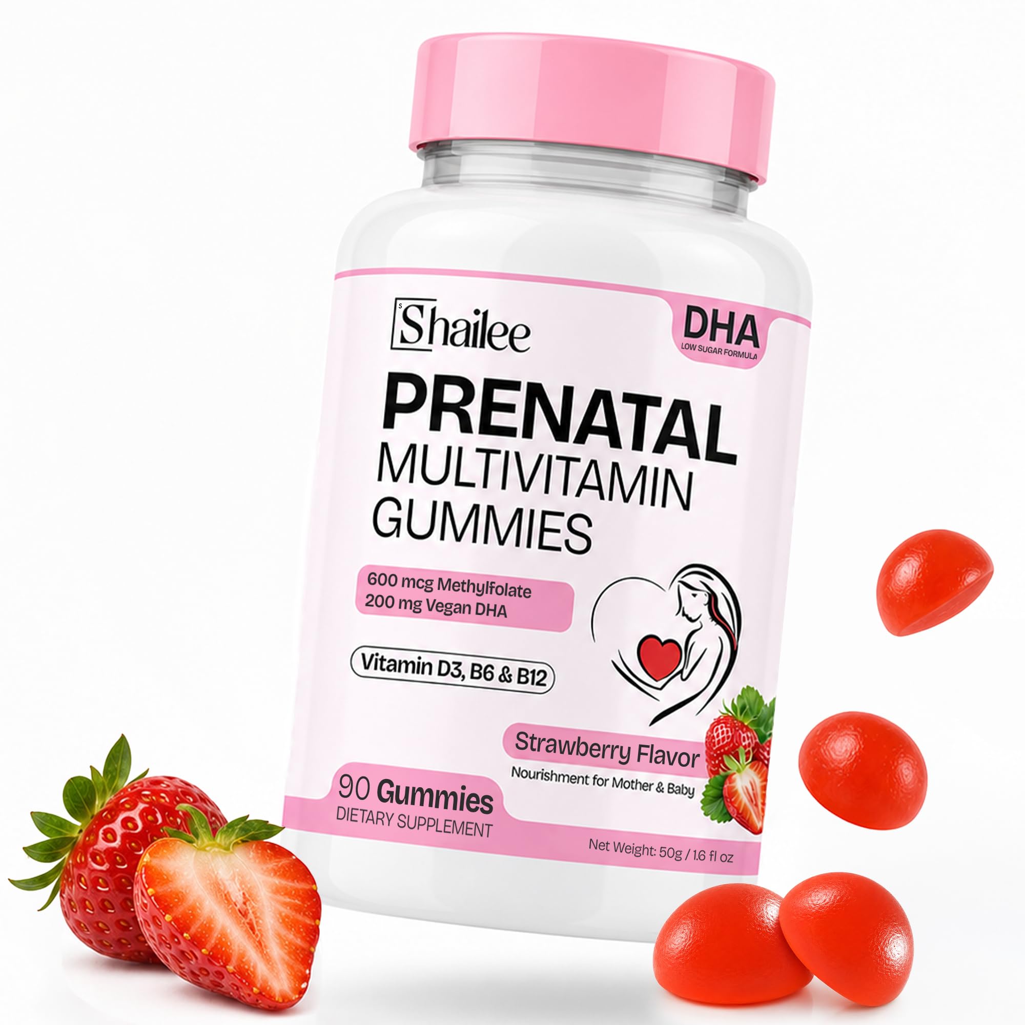 Shailee Multivitamínico pré-natal em gomas com DHA, metilfolato e ferro, 90 gomas