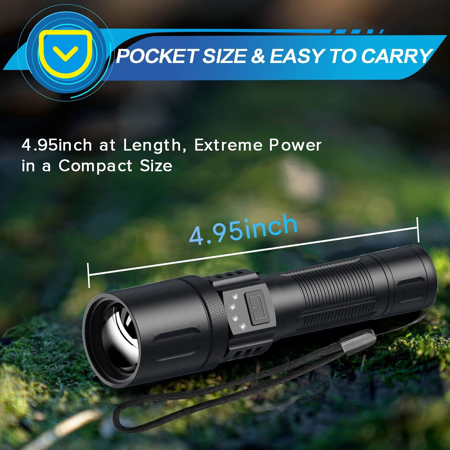 Rechargeable LED Tactical Flashlights High Lumens, 9000 Lumens Super Bright XHP50.2 LED Flashlight, Pocket-Sized, IPX5 Waterproof, Zoomable, 5 Modes Handheld Flashlight for Camping Gear, Emergency - - 