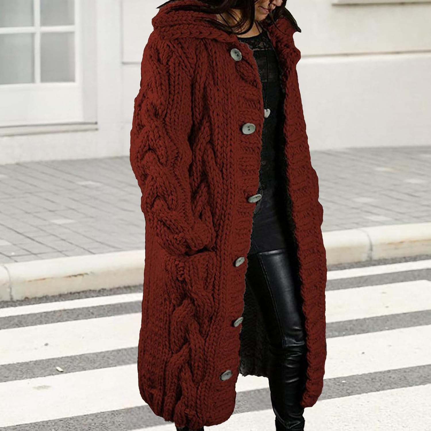 Long Cardigan Sweaters for Womens Fall Cable Knit Casual Coats Long Sleeve Button Open Front Winter Plus Size Sweater - Image 3