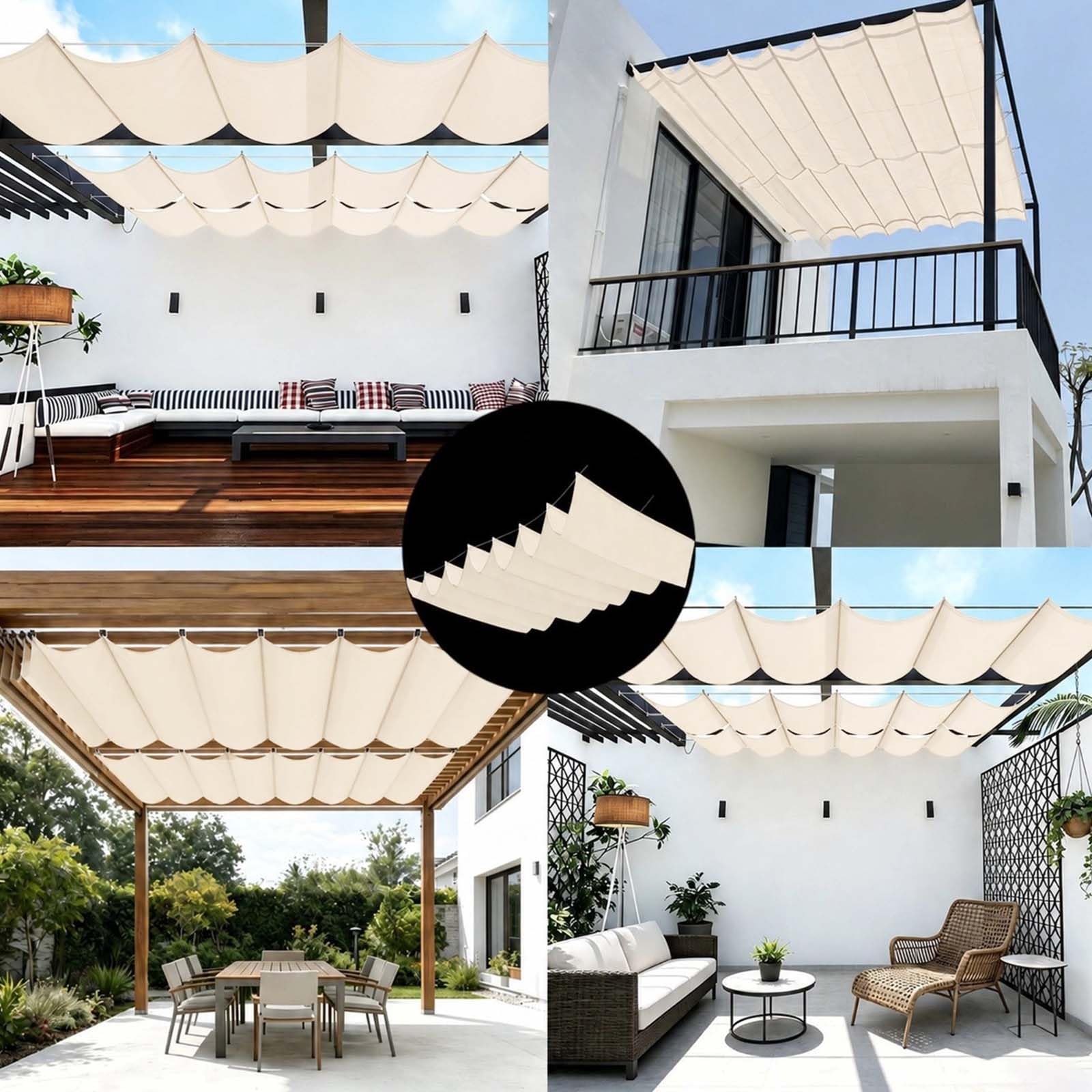 Vela Parasole Ondulata Retrattile 150 x 400 cm Regolabile, Protezione Solare, Resistente Ai Raggi UV Tenda da Sole per Esterno Vela Parasole per Terrazze, Pergolato, bianco