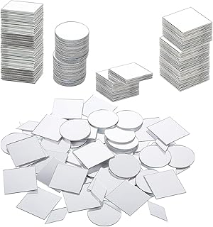 150 espejos pequeños para manualidades, 3 formas, espejos autoadhesivos, redondos de rombos, cuadrados, azulejos de mosaico para manualidades