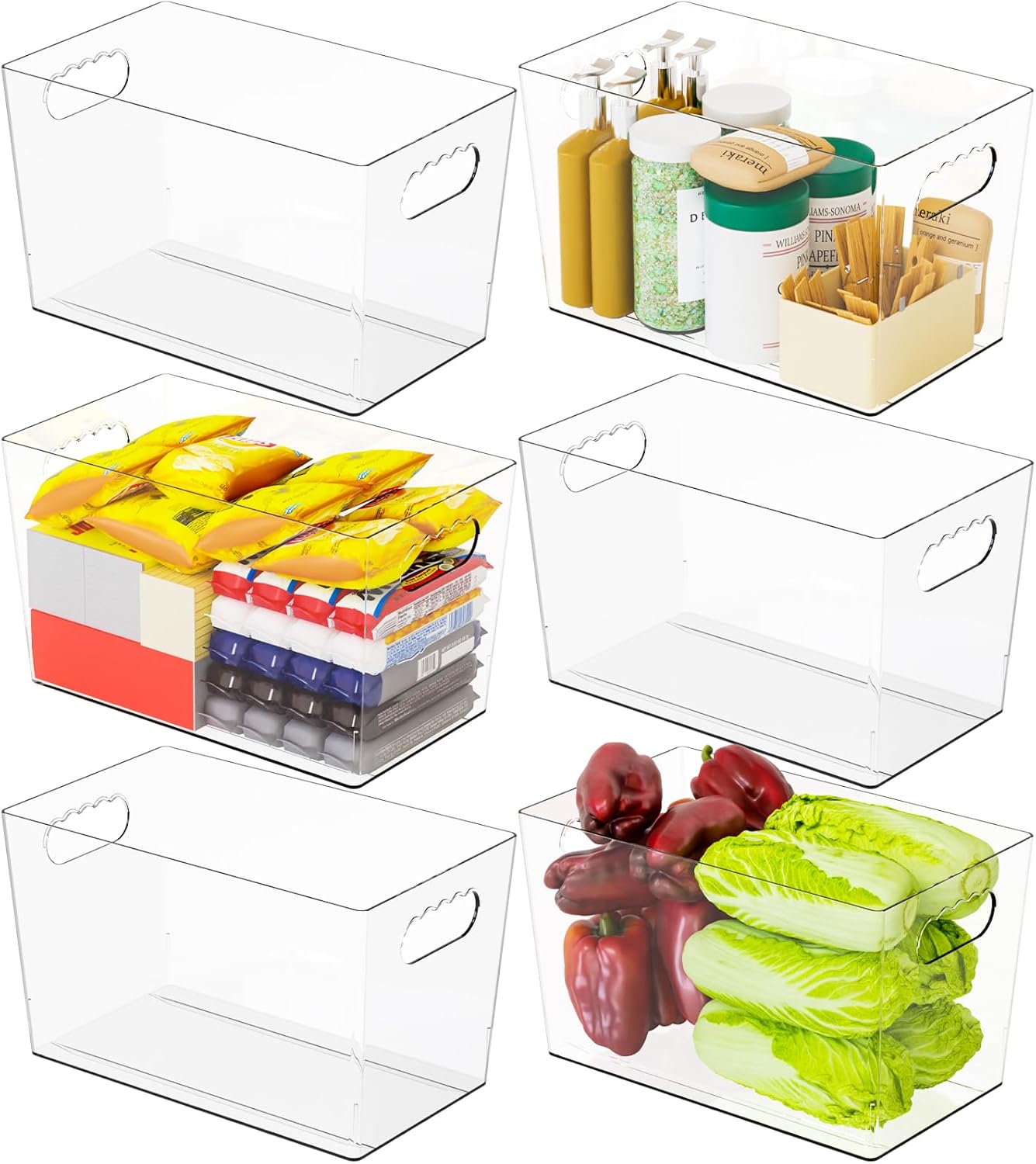 11” Clear Plastic Organizer Bins with Handles – 6-Pack for Pantry & Fridge 11” Clear Plastic Organizer Bins with Handles – 6-Pack for Pantry & Fridge