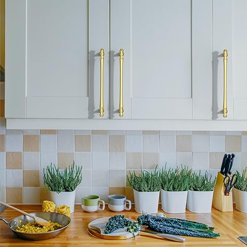 Miniatura 105 de Asidrama Paquete de 6 manijas de gabinete de cocina de latón cepillado de 12.6 pulgadas (12.598 in), tiradores de gabinete, accesorios de gabinete