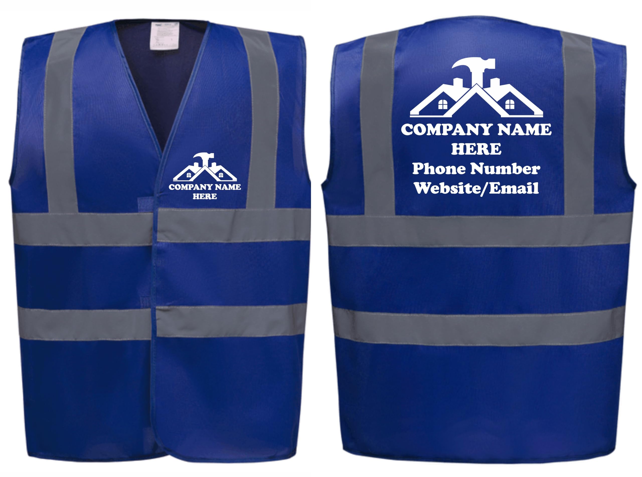 Custom Printed Personalised Hi Vis Vests – Add Your Roofing Company Details, Ideal for Roofers & Construction Workers by Brook Hi Vis (Blue, XLarge)