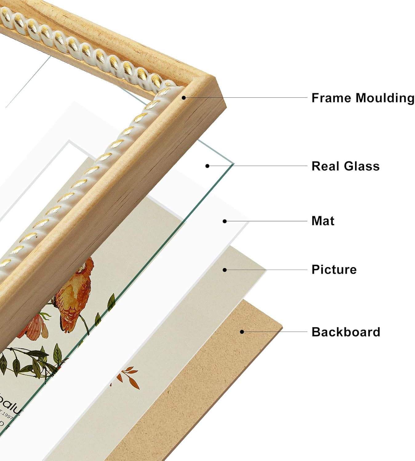 5x7 Double Vertical Hinged Picture Frame, Gold Brushing Rope Accent, Nature Pine Wood Grain with Real Glass, Matted to 4x6, Table Desktop Display Photo Frame