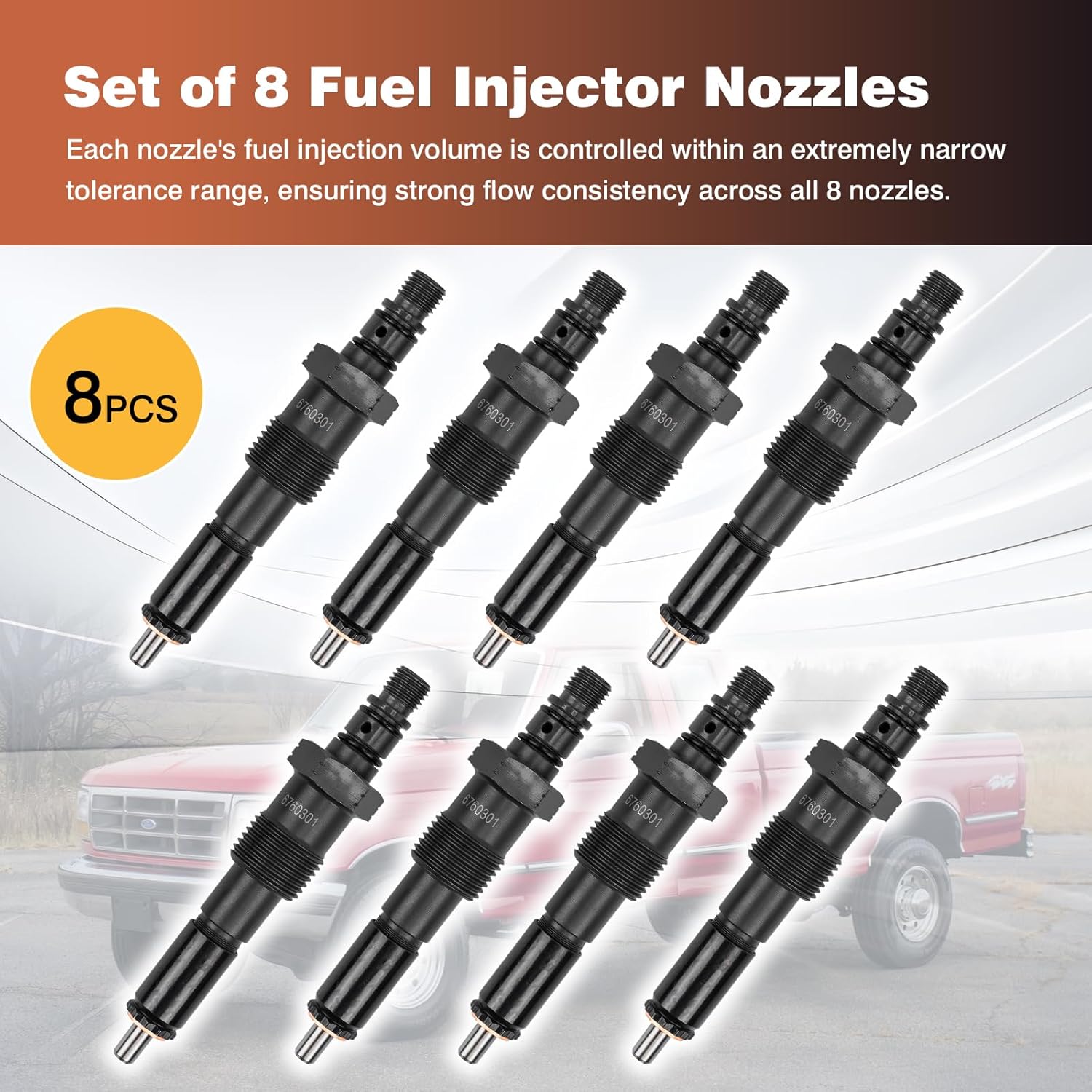 Set of 8 Fuel Injector Nozzle Compatible with Ford F250, F350, E250/E-350 Econoline Club Wagon 1983-1994 6.9L 7.3L IDI, Replace# 6760301