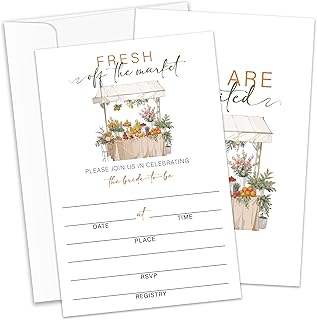 Fresh Off the Market Bridal Shower Invitations, Floral Wedding Shower Invitations, 25 Bridal Shower Invites With Envelopes, Engagement Party Supplies/HL 003