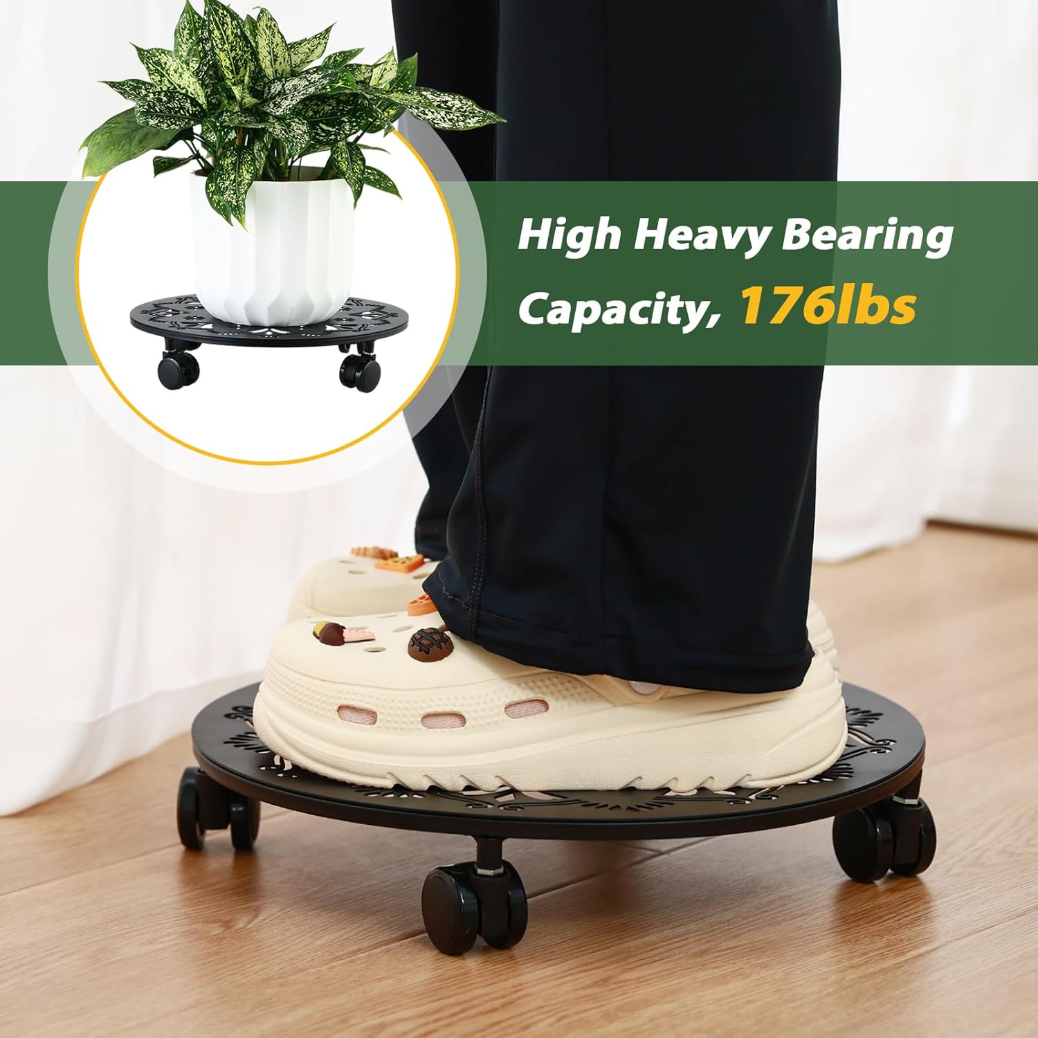 4 Pack Rolling Plant Caddy with Wheels 14 Inch, Plant Rollers with Wheels Metal Plant Caddy with Wheels Heavy Duty Plant Stand for Large Plants, Matte Black Rolling Planter Base, 4 Wheels for Planters