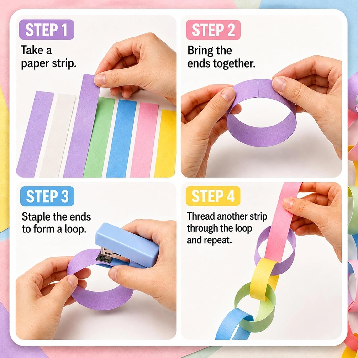 Pastel Birthday Decorations Kit with Paper Chain Garland