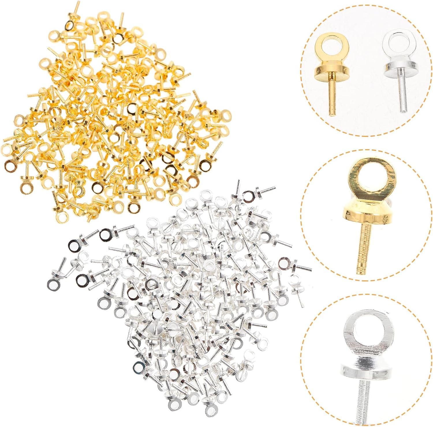 2 Sets Small Copper Screw Eye Pins Hooks Rustproof Threaded Eyelet Screws for Jewelry Making DIY Crafts Charm Hanging Gold Silver