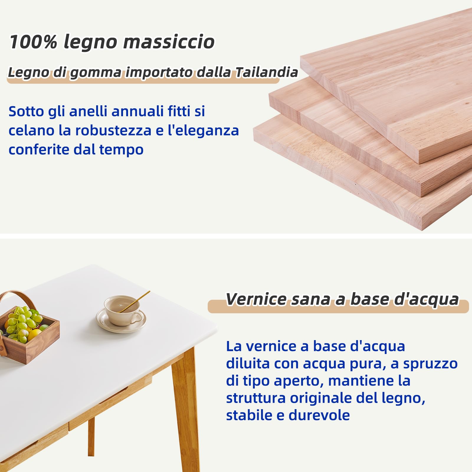 Aibiju Piccola Scrivania per Computer, Scrivania in Legno con Cassetto e asta Pensile, Scrivania da Studio, Scrivania da Lavoro, Tavolo da Pranzo in Legno Bianco + Gambe in Legno Naturale YD-WD01WN