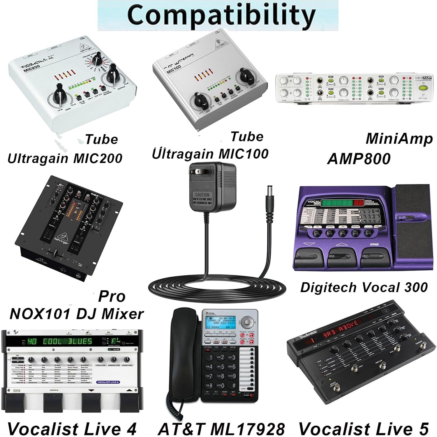 9VAC Power Adapter Charger for Digitech Whammy Jamman Guitar Drop Pedal | RP355 RP350 RP100 RP200A RP250 RP255 RP150 RP1000 Multi Effects Processor Switching AC Charger Adapter