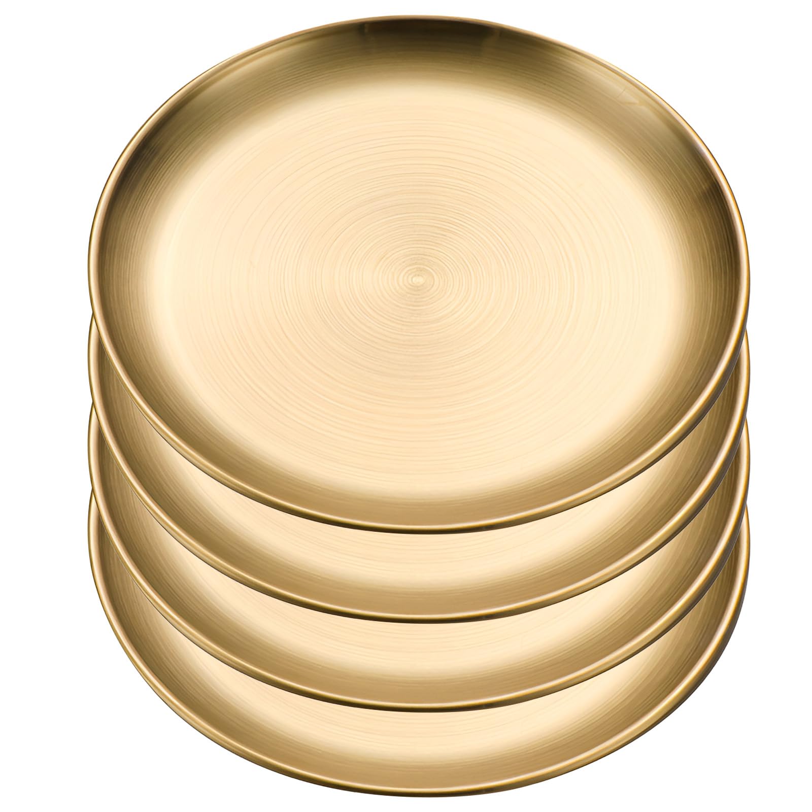 WATUNID 4 Pcs 20cm Gold Stainless Steel Dinner Plates, Round Meta Tray