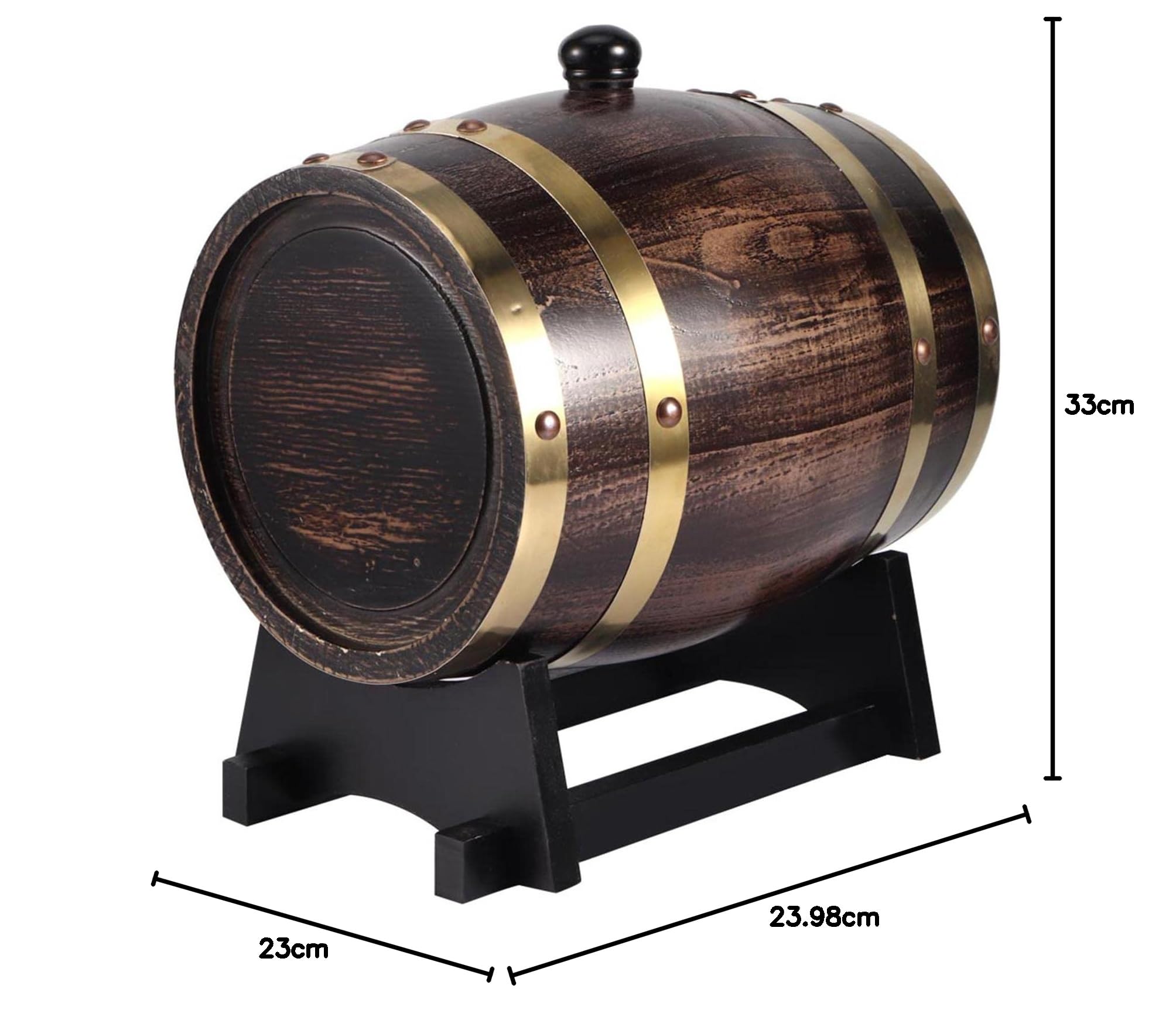 Syrisora Botte di Vino in Legno di Quercia da 3 Litri, Rivestimento in Foglio di Alluminio Previene Perdite, Design a Strisce Nere per Vino Rosso Brandy Whisky Tequila, con Rubinetto per