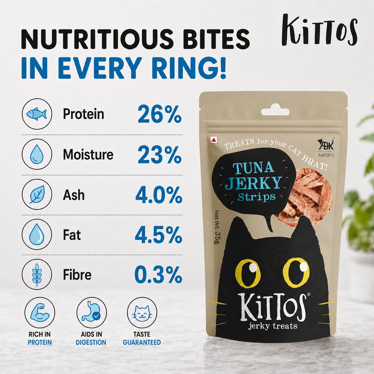 Kittos Tuna Jerky Strips Cat Treats, High Protein Cat Snacks for Training & Rewards, Healthy Tuna Cat Treats for All Life Stages, Soft Chewy Cat Food Treats, Highly Digestible 35g Pack of 2 3