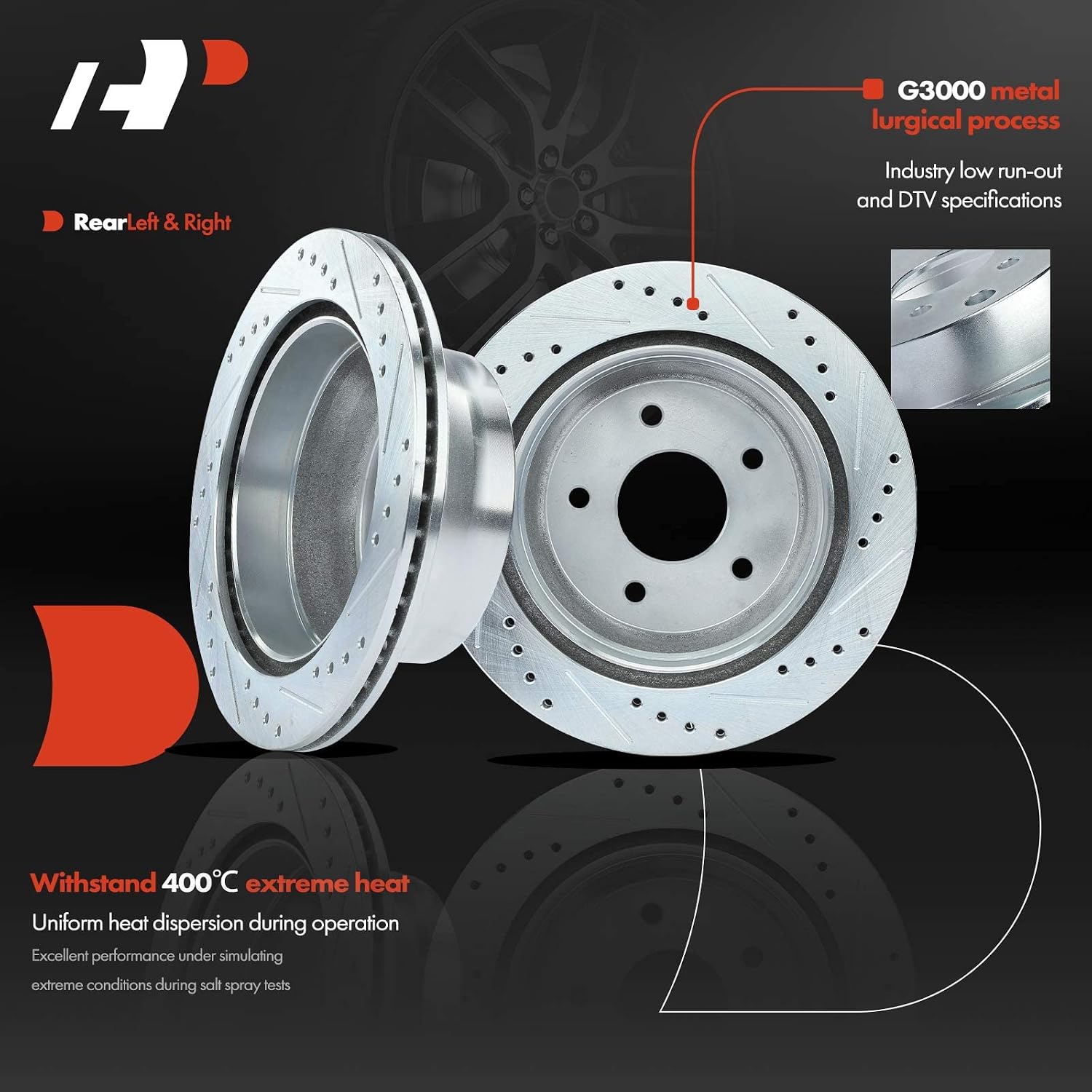 A-Premium 11.61 in(295mm) Rear Drilled and Slotted Disc Brake Rotors + Ceramic Pads Kit Compatible with Chevrolet, GMC, Isuzu and Oldsmobile Models - Blazer, S10, Jimmy, Sonoma, Bravada, 6-PC Set