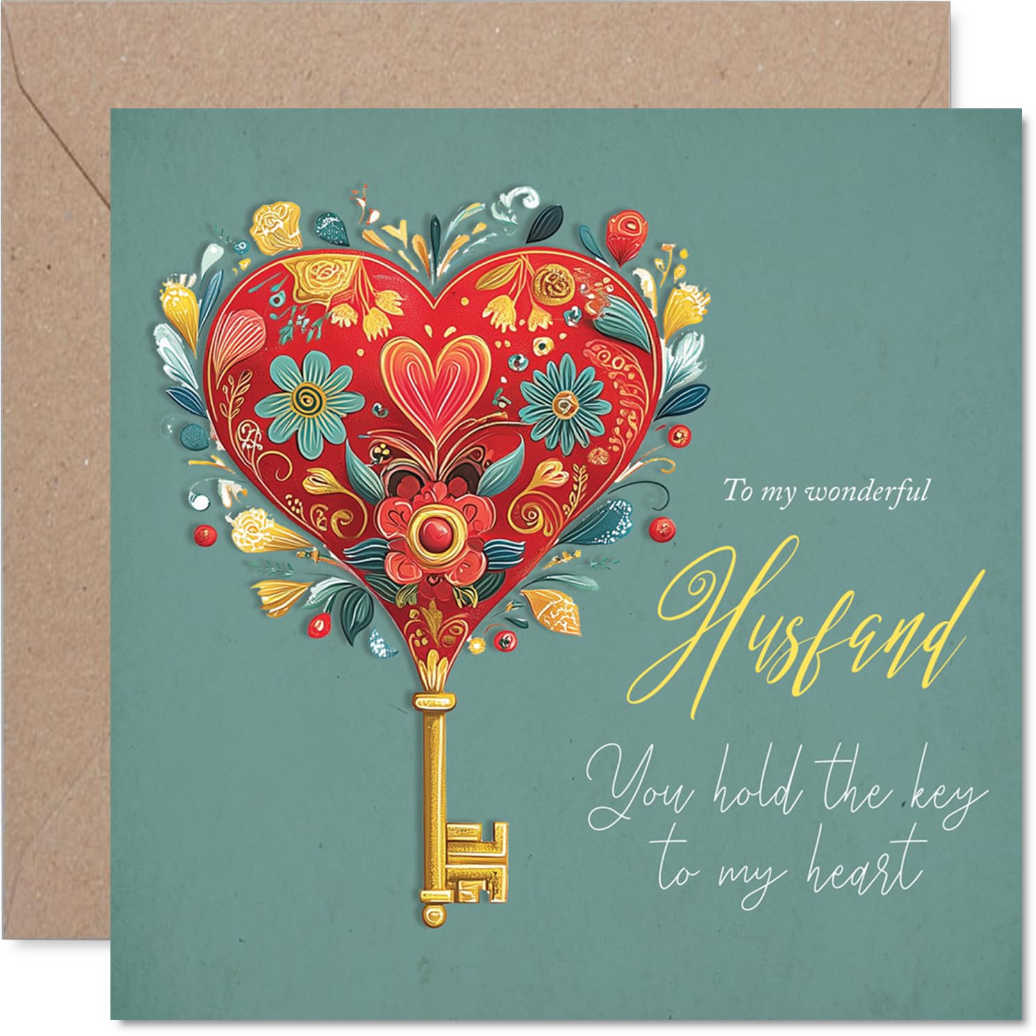 Romantic Husband Anniversary Card - Key to my Heart - Cute Happy Anniversary Card for Husband from Wife Partner, 145mm Joke Humour Anniversaries Greeting Cards