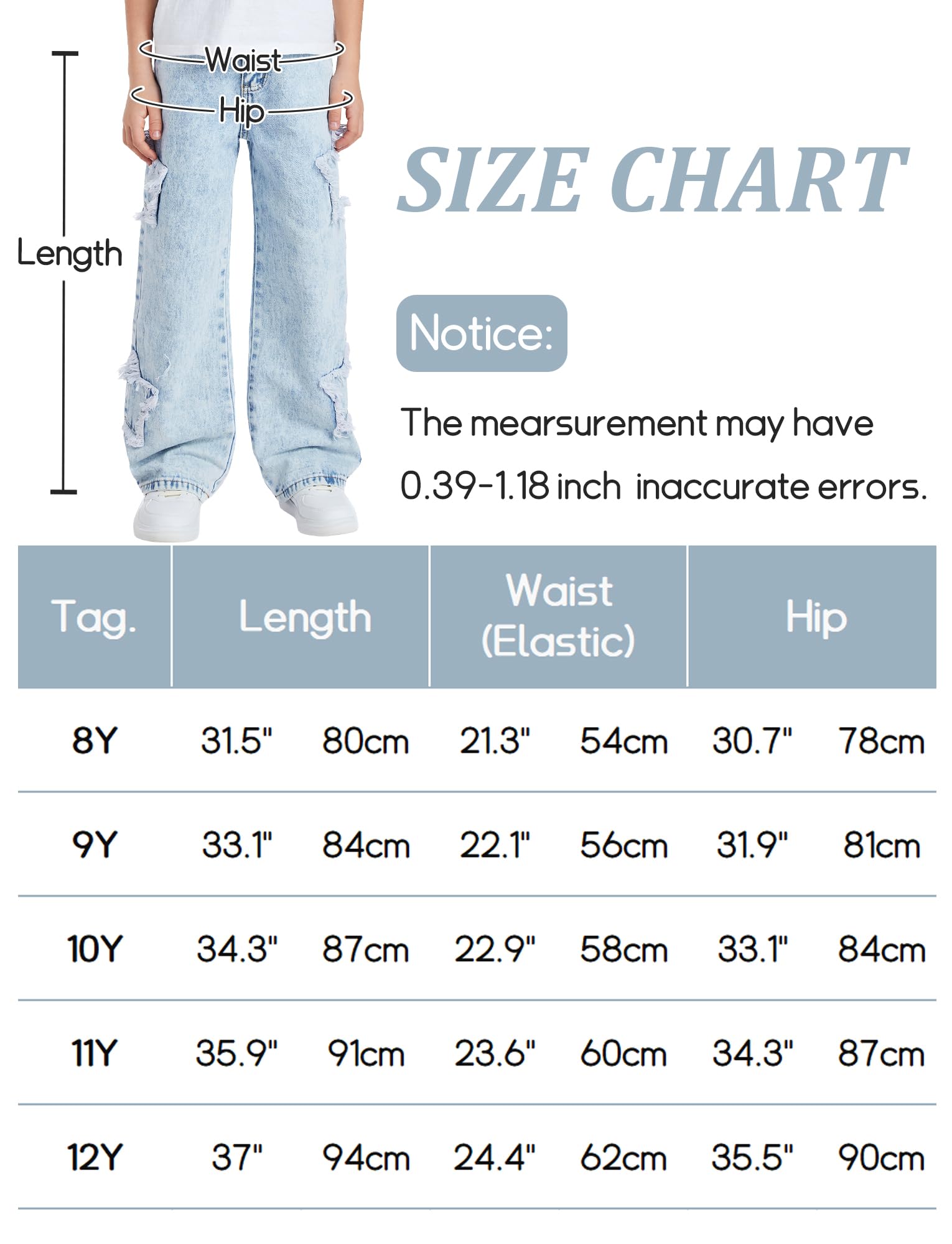 SEAUR Jeans da ragazzo, a gamba larga, con elastico in vita, Y2K, denim, stile vintage, EU 128-152 (8-12 anni)