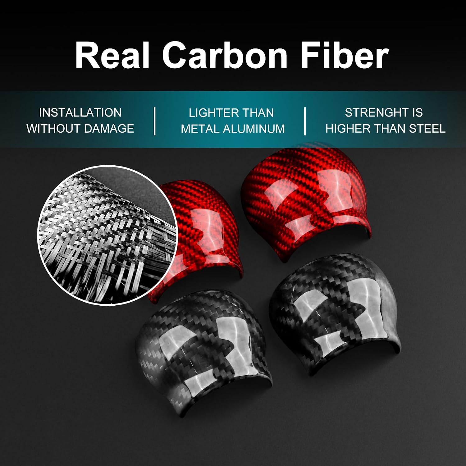 AIRSPEED Hard Carbon Fiber for Subaru BRZ Toyota GR86 2021 2022 2023 Car Gear Shift Knob Cover Gear Shifter Head Interior Trim Accessories, Red