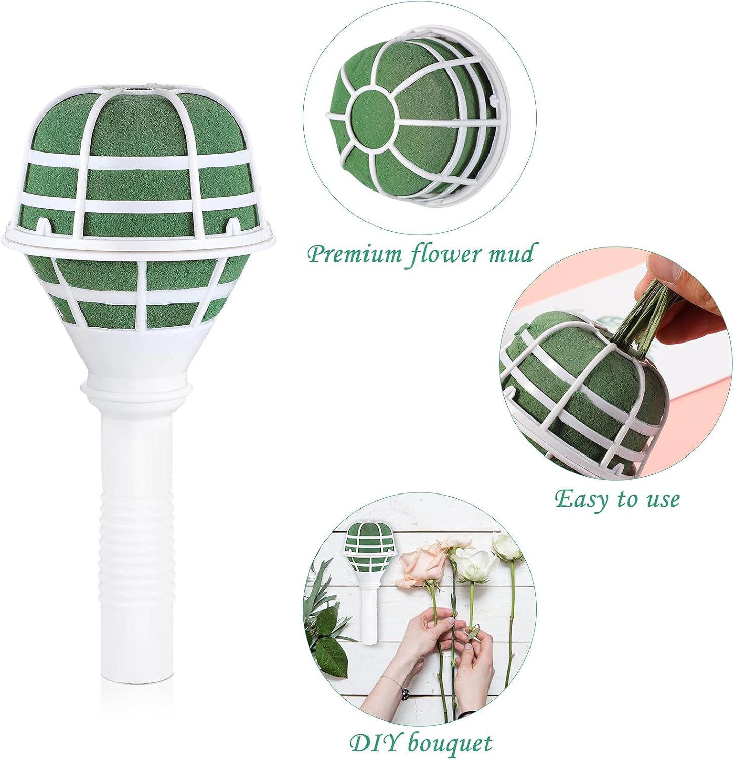 Geiserailie Wedding Bouquet Holder Bridal Bouquet Holders for Artificial Flowers Foam Bouquet Holder Handle for Weddings Flower Arrangement Gardening Supplies (10 Pieces)