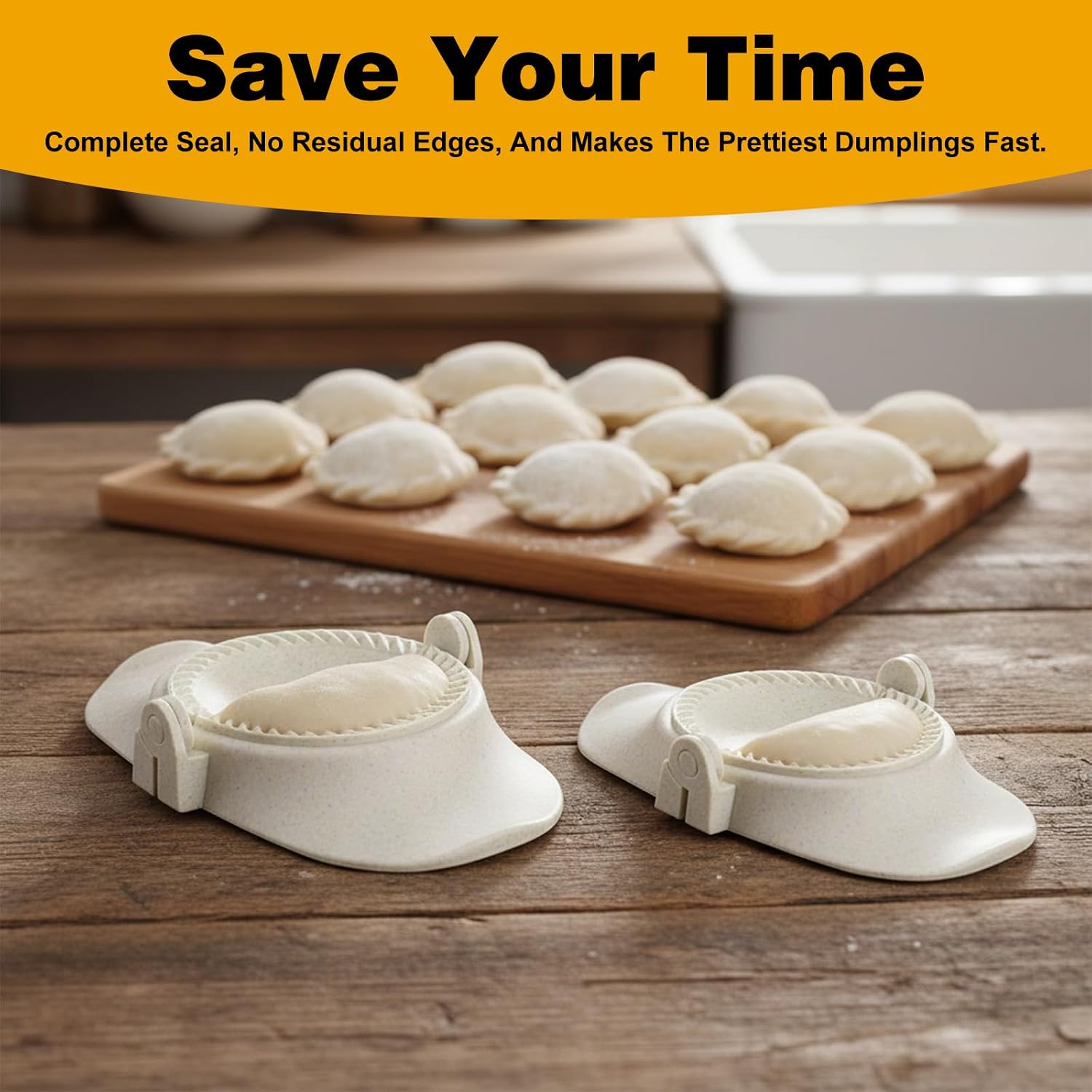 11 Piece Dumpling Maker Kit, Empanada Maker Press Set with Dough Cutter & Spoon, Dumpling Empanada Mold for Pierogi, Pastelitos, Calzone, Ravioli, Turnovers, Chinese Dumpling (4"+3"+2.6", Beige)