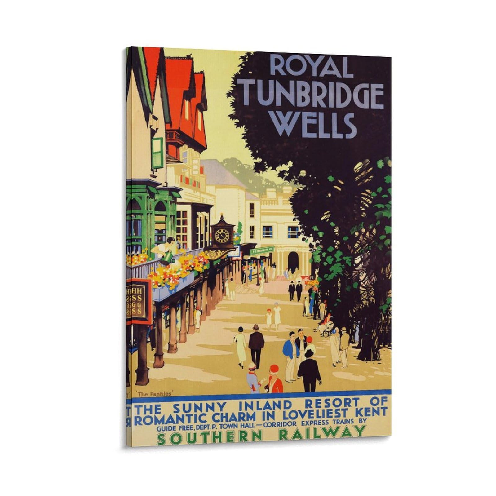Fupmtklt Frame-Style Vintage British Railways Royal Tunbridge Wells Kent Travel Streetscape Canvas Poster Bedroom Decor Landscape Office Room Decor Gift 12X18inch(30X45cm)