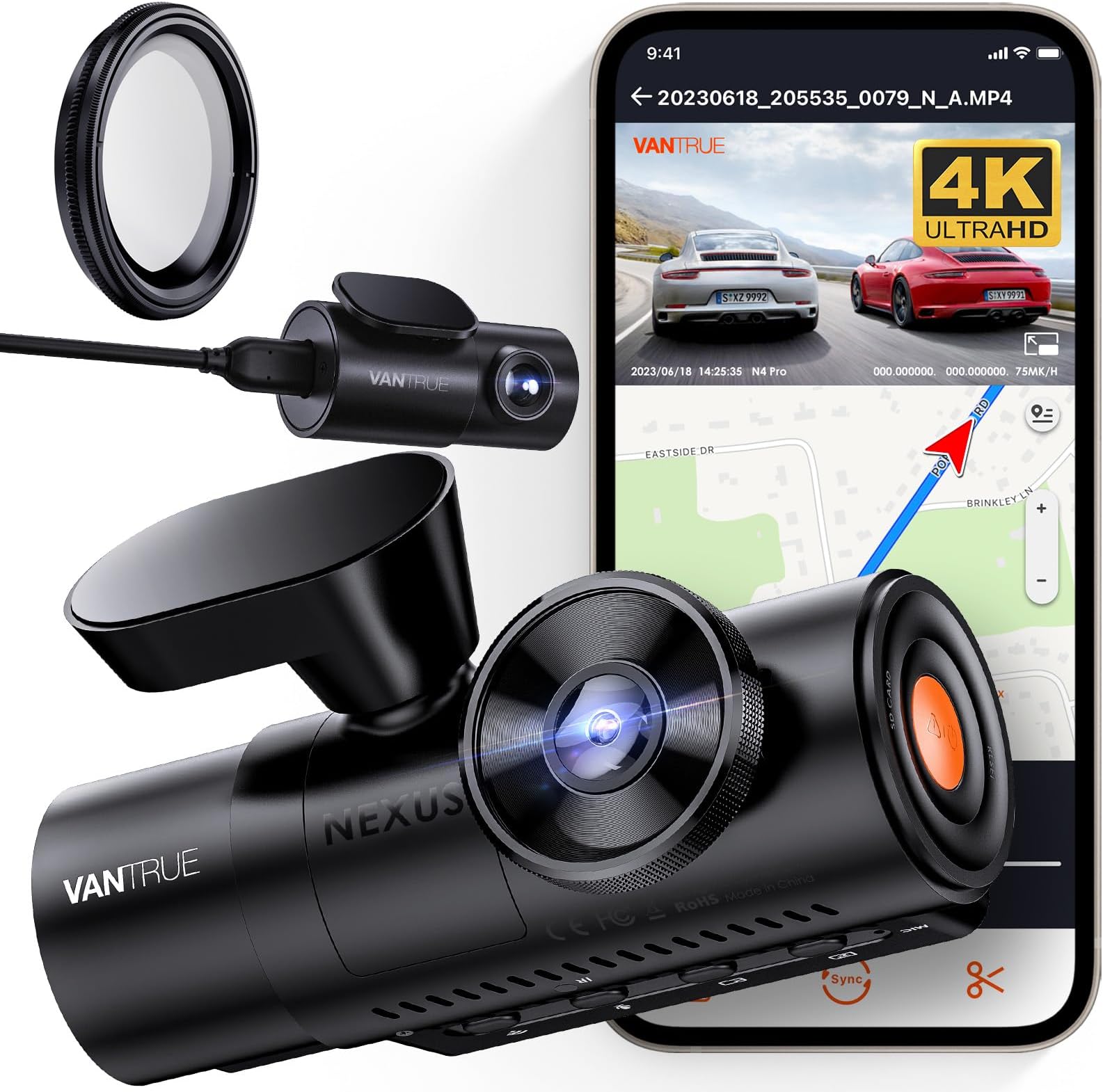 [ Bundle-2 Items: Vantrue N4 Pro 4K 3CH + CPL ] True 4K Wi-Fi 3-Channel Dashcam, STARVIS 2 IMX678 Night Vision, Infrared Cabin Camera, Anti-Glare, 4K HDR, Voice Control, GPS Car Cam for Uber Drivers