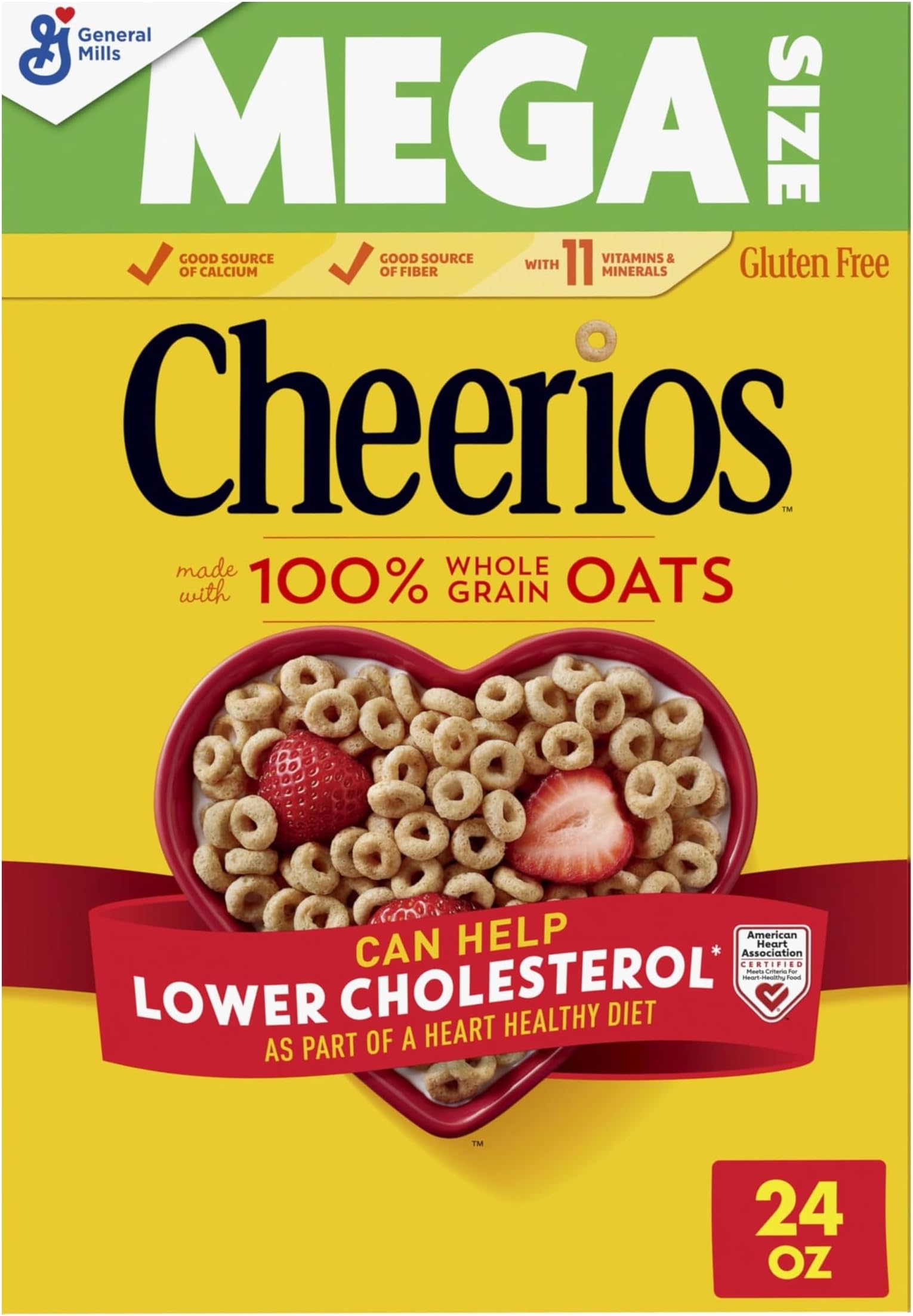 Cheerios, Heart Healthy Gluten Free Breakfast Cereal, Mega Size, 24 oz
