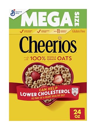 Cheerios, Heart Healthy Gluten Free Breakfast Cereal, Mega Size, 24 oz
