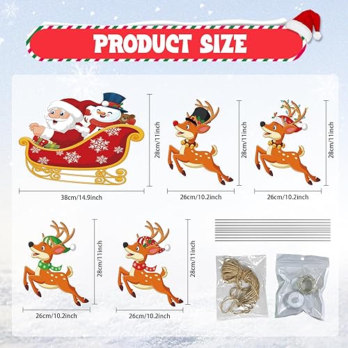 Miniatura 3 de Paquete de 5 carteles de Navidad para patio, decoración de estacas impermeables para exteriores, lindos renos, muñeco de nieve, tren, Papá Noel,