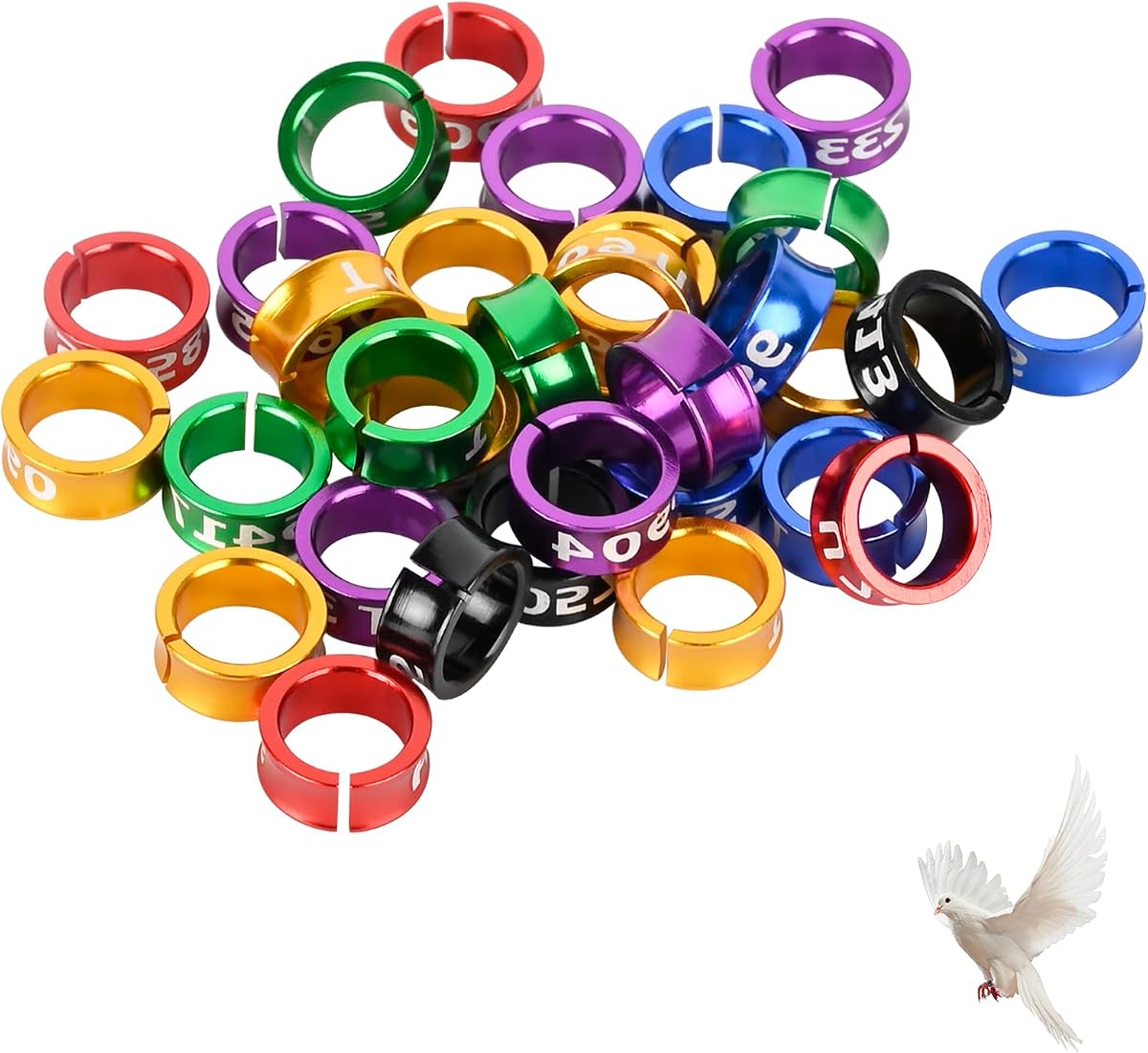 Anillos abiertos para patas de pájaros, anillos de identificación de aluminio para palomas, loros, palomas y más, colores mezclados, 50 unidades por paquete