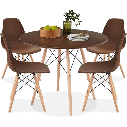 Best Choice Products 5-Piece Dining Set, Compact Mid-Century Modern Table & Chair Set for Home, Apartment w/ 4 Chairs, Plastic Seats, Wooden Legs, Metal Frame - Brown/Oak