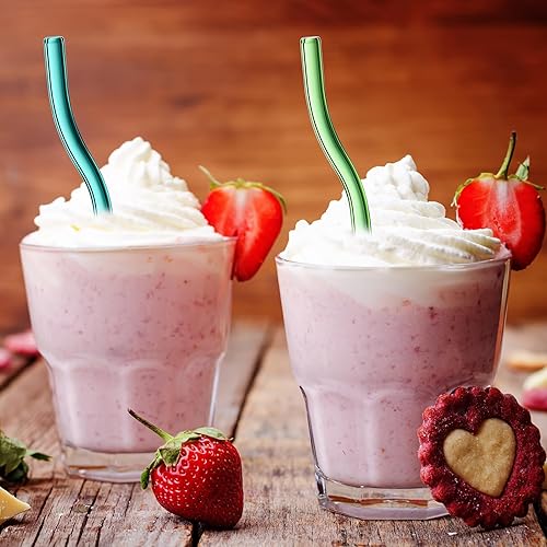 Miniatura 7 de Layhit 40 pajitas de vidrio onduladas reutilizables de 0.315 x 0.315 in, coloridas pajitas de vidrio resistentes a las roturas para vasos de 30