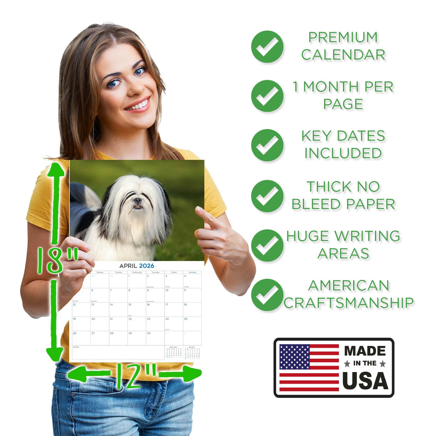 Kalendarz 2024 2025 Lhasa Apso - miesięczny kalendarz ścienny rasy psów - 30 x 45 cm otwarty - gruby papier bez przebarwień - prezent - akademicki planer nauczyciela kalendarz organizowanie i
