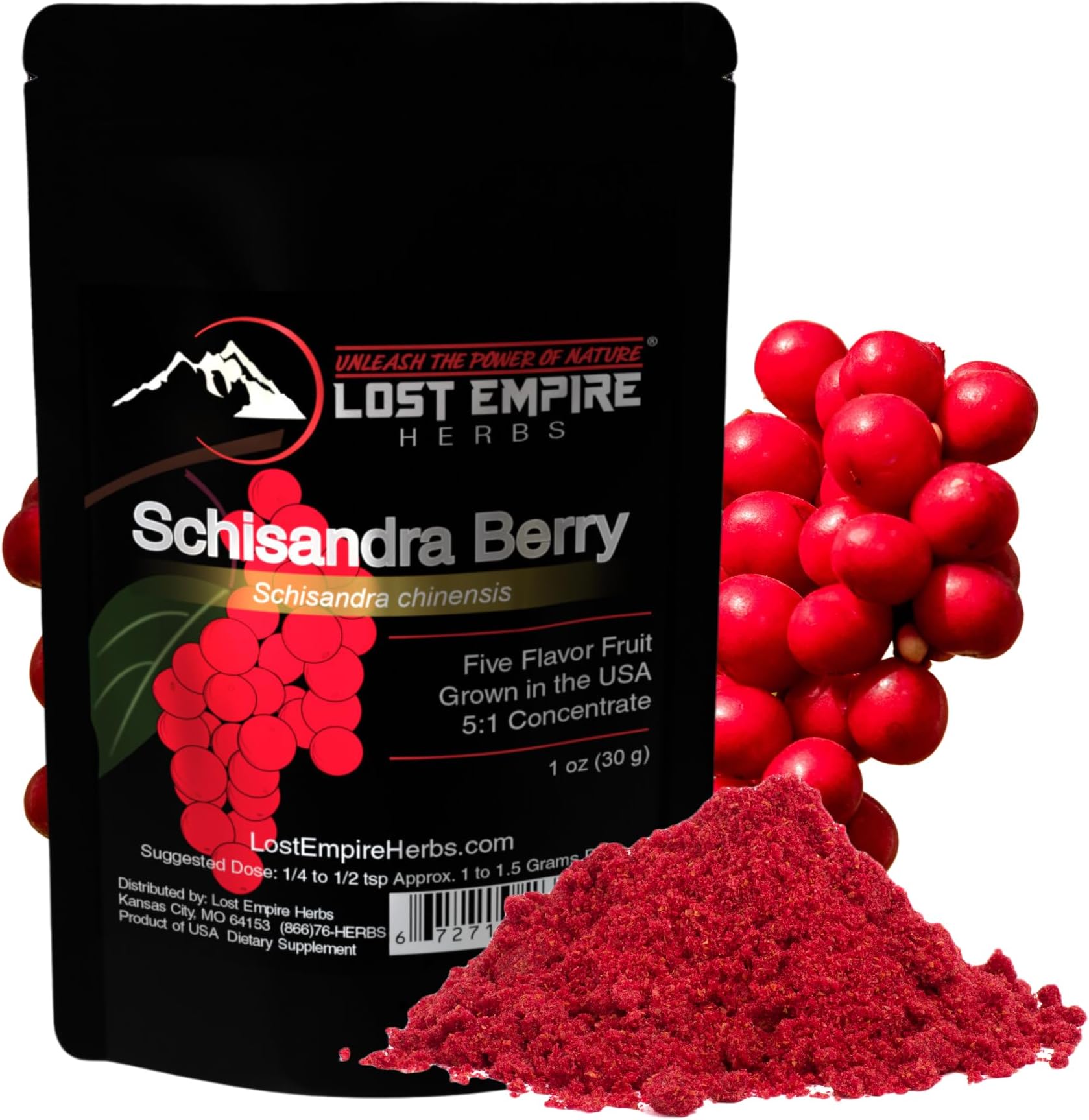 Lost Empire Herbs Schisandra Berry Organic Freeze Dried 5:1 Concentrate (Wu Wei Zi) - Grown in USA (30 Grams)