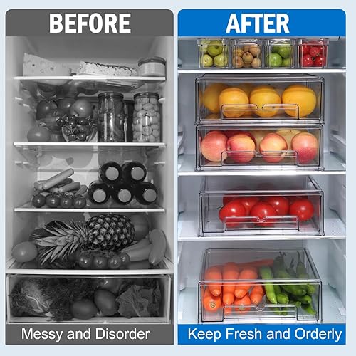 Miniatura 4 de Pomeat Paquete de 10 organizadores de nevera y cajones de almacenamiento apilables para refrigerador, cajones extraíbles transparentes con tapas,