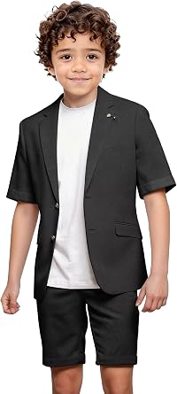 Boys Linen Suit 2 Piece Casual Shorts Suit for Boys Summer Beach Wedding Homecoming Boy Ring Bearer Outfit
