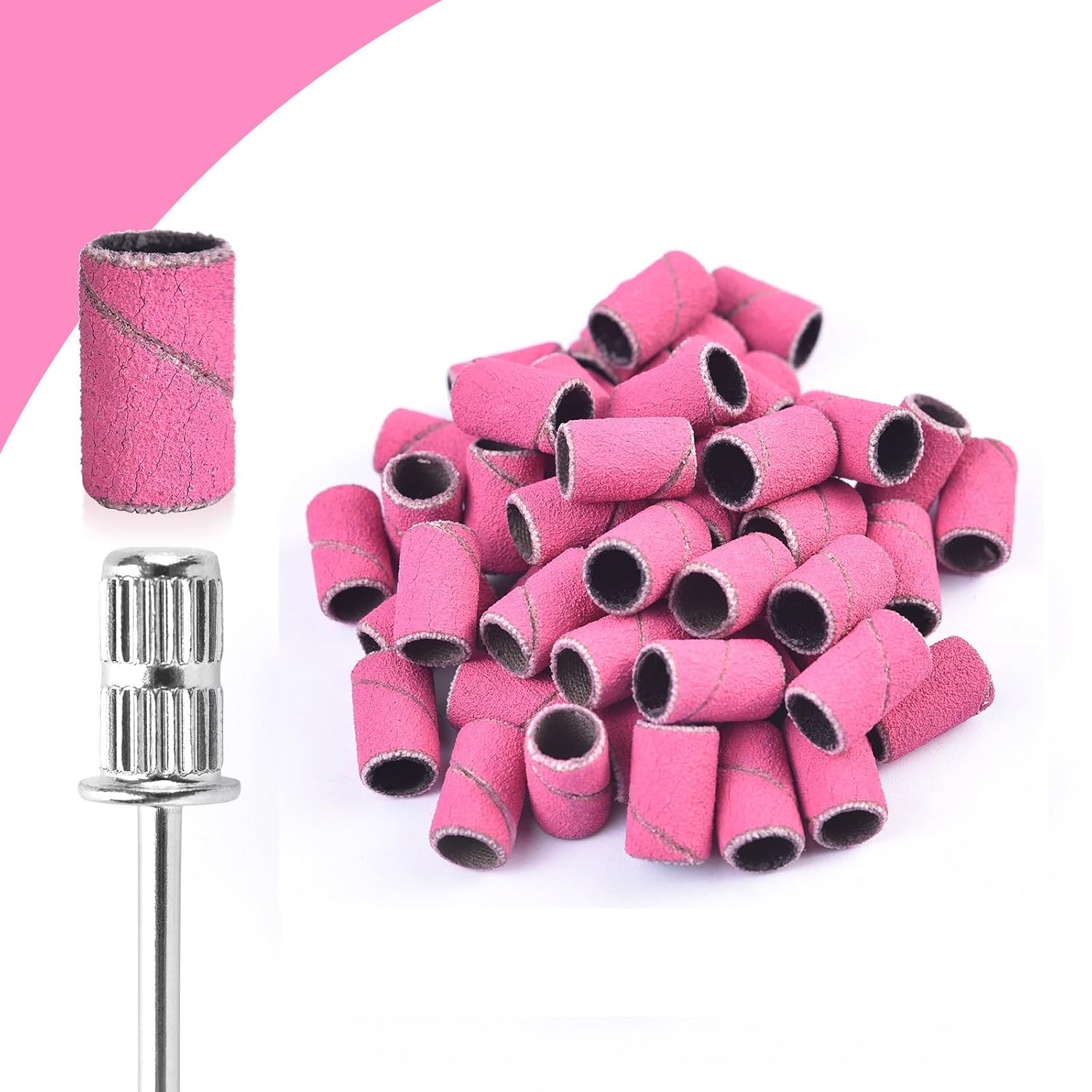 100Pcs Nail Drill Bits 180 Fine Grit Sanding Bands with Professional Mandrel Bit for Acrylic Gel Nails Pedicure Manicure Tool