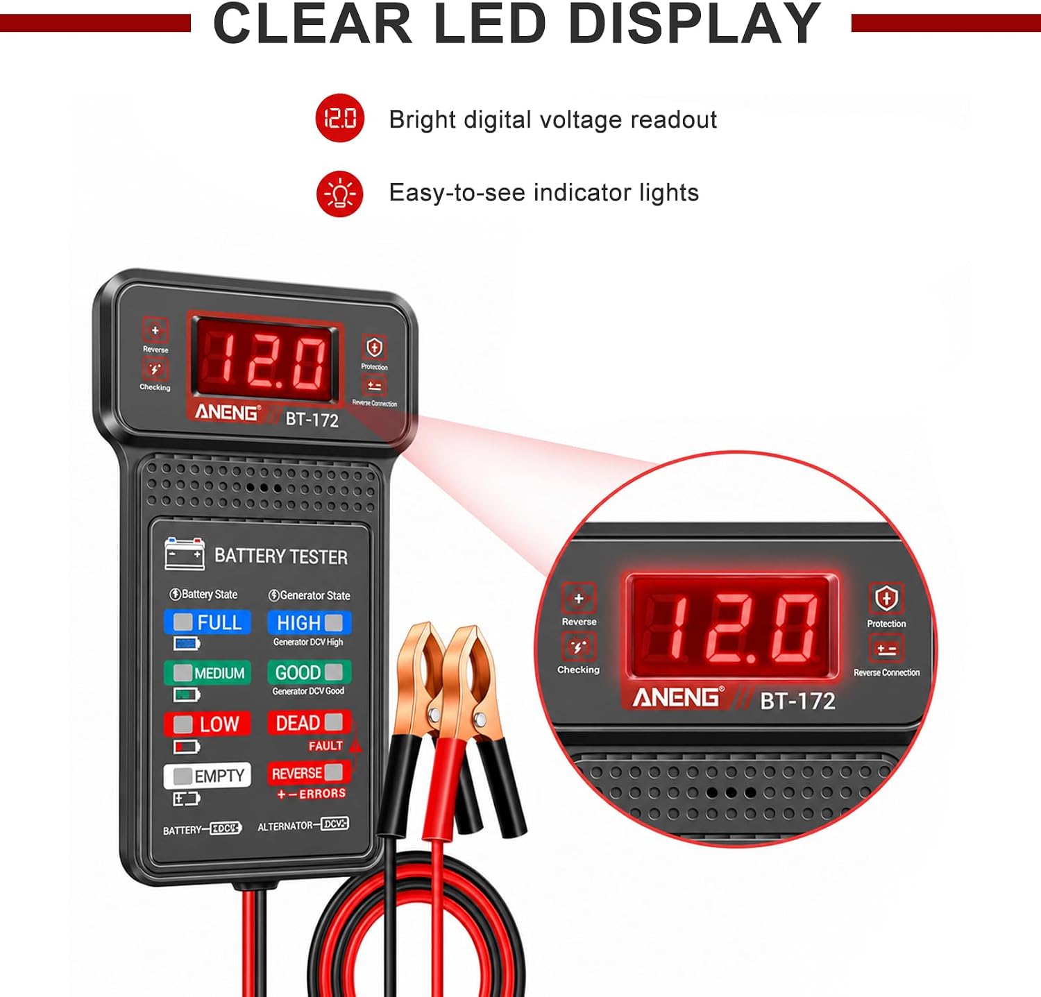 12V Car Battery Tester, Vehicle Voltmeter Charging System Analyzer