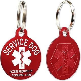 ActiveDogs Service Dog Tag Access Required by Federal Law - Medical Alert Service Dog ID Tag w/Medical Insignia, Durable Anodized Aluminum + Split Key Ring Size - 1.25" x 1.5" - Service Animal ID Tag